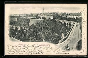 Relief-Ansichtskarte Luxemburg, Blick über das Viaduct zur Stadt
