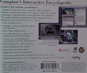 Image du vendeur pour SOFTKEY 1995 COMPTON'S INTERACTIVE ENCYLOPEDIA, THE COMPLETE MULTIMEDIA REFERENCE LIBRARY CD-ROM, FOR WINDOWS 3.1 & 95 mis en vente par Krak Dogz Distributions LLC