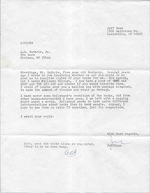 Typed Letter Signed, TLS, February 10, 1989