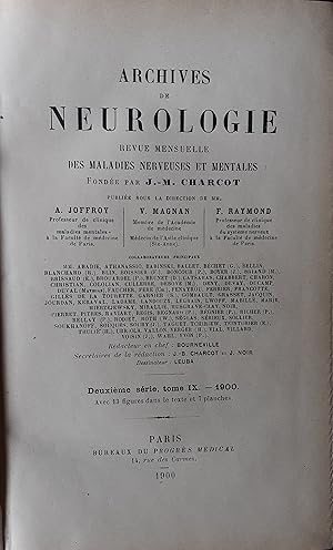 Image du vendeur pour Archives de Neurologie. Tome 9. Seconde srie.1900. Avec 13 figures et 7 planches. Premier semestre 1900 mis en vente par PRISCA