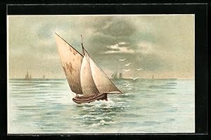 Lithographie Segelboot auf dem Wasser