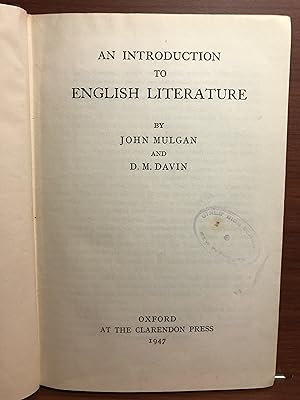 Bild des Verkufers fr An Introduction to English Literature zum Verkauf von Rosario Beach Rare Books