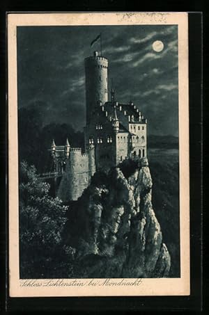 Bild des Verkufers fr Ansichtskarte Schloss Lichtenstein bei Mondnacht zum Verkauf von Bartko-Reher
