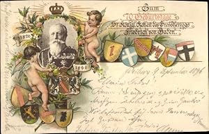 Wappen Ansichtskarte / Postkarte 70. Geburtstag Großherzog Friedrich von Baden 1896