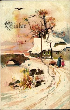 Künstler Ansichtskarte / Postkarte Allegorie, Winter, Winterlandschaft, Schnee