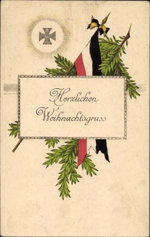 Ansichtskarte / Postkarte Glückwunsch Weihnachten, Fahne, Eisernes Kreuz, Patriotik