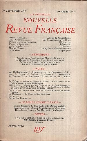 Seller image for La Nouvelle Revue Franaise Septembre 1953 N 9 for sale by PRISCA
