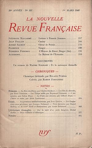 Bild des Verkufers fr La Nouvelle Revue Franaise Mars 1942 N 337 zum Verkauf von PRISCA