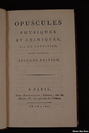 Bild des Verkufers fr Opuscules physiques et chimiques zum Verkauf von Librairie Alain Brieux