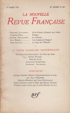 Immagine del venditore per La Nouvelle Revue Franaise - 18 Anne - N 207 - 1er Mars 1970. venduto da PRISCA