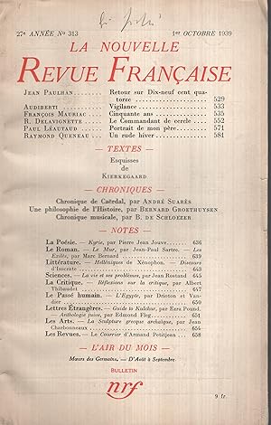 Seller image for La Nouvelle Revue Franaise Octobre 1939 N 313 for sale by PRISCA