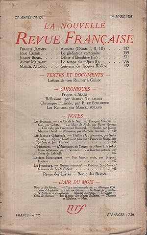 Seller image for La Nouvelle Revue Franaise Mars 1935 N 258 for sale by PRISCA