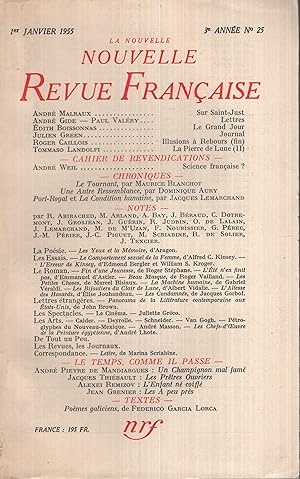 Bild des Verkufers fr La Nouvelle Revue Franaise Janvier 1955 N 25 zum Verkauf von PRISCA
