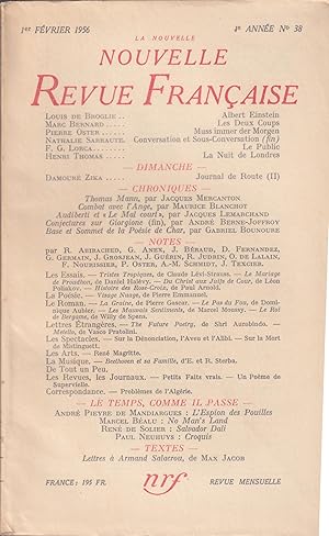 Bild des Verkufers fr La Nouvelle Revue Franaise. - 4 Anne - N 38 - 1er Fvrier 1956. zum Verkauf von PRISCA