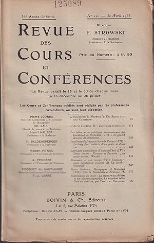 Imagen del vendedor de Revue des Cours et Confrences. - 36 Anne (2 Srie) - 30 Avril 1935. a la venta por PRISCA