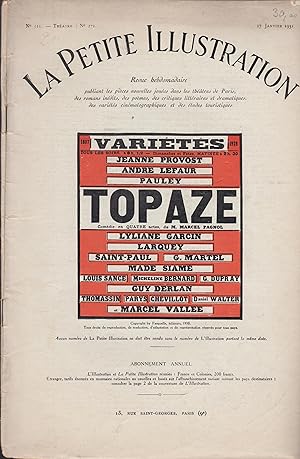 Seller image for La Petite Illustration - Revue hebdomadaire publiant les pices nouvelles joues dans les thtres de Paris, des romans indits, des pomes, des critiques littraires et dramatiques, des varits cinmatographiques et des tudes touristiques. - N 511 - Thtre N 271 - 17 Janvier 1931. for sale by PRISCA