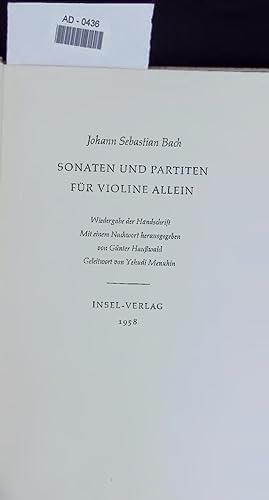 Bild des Verkufers fr SONATEN UND PARTITEN FR VIOLINE ALLEIN. AD-0436 zum Verkauf von Antiquariat Bookfarm