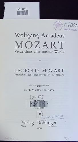 Bild des Verkufers fr Wolfgang Amadeus MOZART Verzeichnis aller meiner Werke und LEOPOLD MOZART Verzeichnis der Jugendwerke W. A. Mozarts. AD-0504 zum Verkauf von Antiquariat Bookfarm