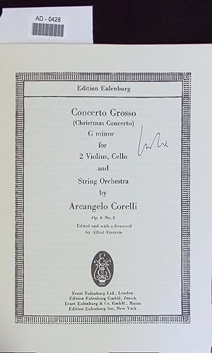 Bild des Verkufers fr Concerto Grosso (Christmas Concerto) G minor for 2 Violins, Cello and String Orchestra. Op. 6, No. 8 zum Verkauf von Antiquariat Bookfarm