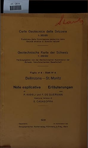 Bild des Verkufers fr Carta Geotecnica della Svizzera. Foglio n. 4. Bellinzona - St. Moritz zum Verkauf von Antiquariat Bookfarm
