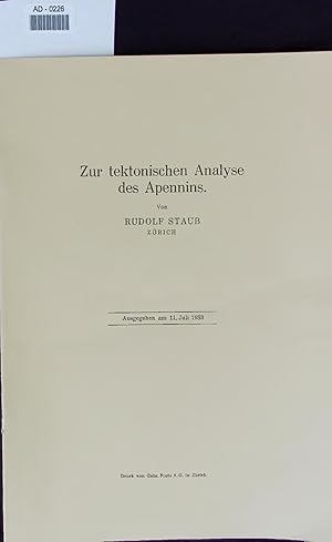 Image du vendeur pour Zur tektonischen Analyse des Apennins. AD-0226 mis en vente par Antiquariat Bookfarm