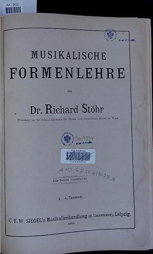 Bild des Verkufers fr Musikalische Formenlehre. AA-3422. 4.-6. Tausend zum Verkauf von Antiquariat Bookfarm