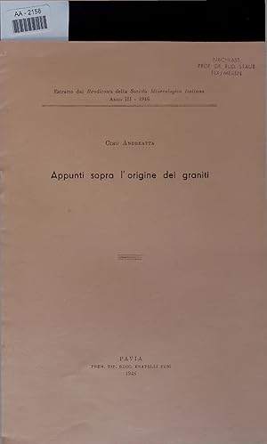 Seller image for Appunti sopra I'origine dei graniti. for sale by Antiquariat Bookfarm