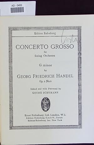 Bild des Verkufers fr CONCERTO GROSSO for String Orchestra, G minor. Op. 6 No. 6 zum Verkauf von Antiquariat Bookfarm