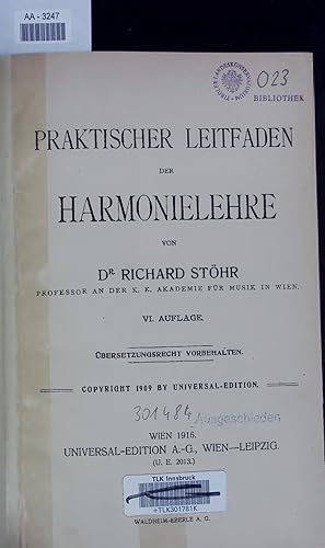 Bild des Verkufers fr Praktischer Leitfaden der Harmonielehre. AA-3247. VI. Auflage zum Verkauf von Antiquariat Bookfarm