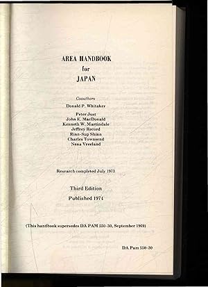 Bild des Verkufers fr Area Handbook for Japan. Third Edition zum Verkauf von Antiquariat Bookfarm