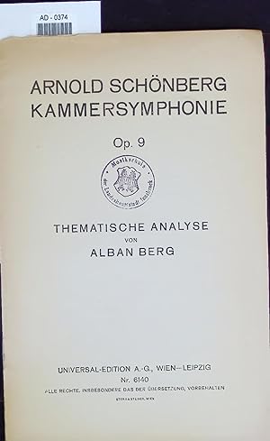 Bild des Verkufers fr ARNOLD SCHNBERG KAMMERSYMPHONIE Op. 9. THEMATISCHE ANALYSE zum Verkauf von Antiquariat Bookfarm