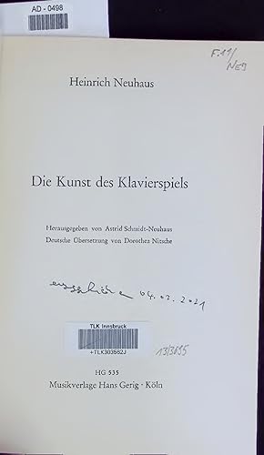 Immagine del venditore per Die Kunst des Klavierspiels. AD-0498. HG 535 venduto da Antiquariat Bookfarm