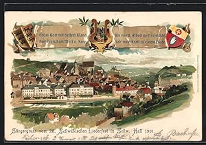 Lithographie Ganzsache Württemberg PP11C48: Schwäbisch Hall, 26. Schwäbisches Liederfest 1901, Fe...