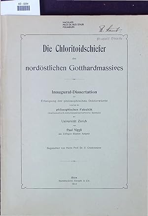 Bild des Verkufers fr Die Chloritoidschiefer des nordstlichen Gotthardmassives. Inaugural-Dissertation zur Erlangung der philosophischen Doktorwrde vorgelegt der philosophischen Fakultt (mathematisch-naturwissenschaftliche Sektion) der Universitt Zrich. AD - 0254 zum Verkauf von Antiquariat Bookfarm