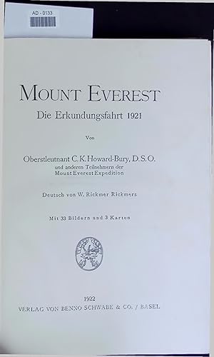 Imagen del vendedor de Mount Everest Die Erkunclungsfahrt 1921. AD-0133 a la venta por Antiquariat Bookfarm