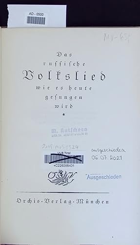 Seller image for Das russische Volkslied wie es heute gesungen wird. for sale by Antiquariat Bookfarm