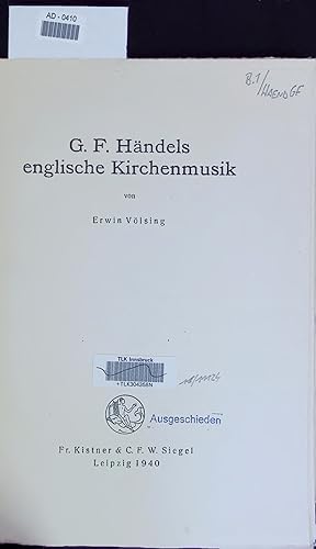 Bild des Verkufers fr G. F. Hndels englische Kirchenmusik. zum Verkauf von Antiquariat Bookfarm