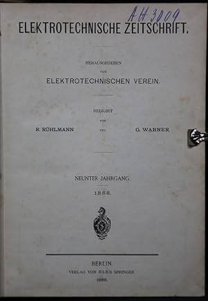 Immagine del venditore per Elektrotechnische Zeitschrift. Neunter Jahrgang. venduto da Antiquariat  Braun