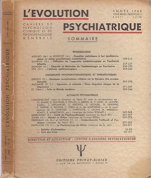 Seller image for L'volution Psychiatrique - Cahiers de Psychologie clinique et de Psychopathologie gnrale. - Anne 1968 - Tome XXXIII - Fascicule II - Avril/Juin. - pidmiologie. for sale by PRISCA