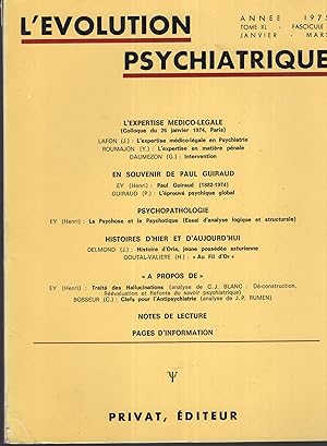Bild des Verkufers fr L'volution Psychiatrique - Tome XL - Fascicule I - Janvier/Mars 1975. zum Verkauf von PRISCA