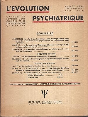 Seller image for L'volution Psychiatrique. - Cahiers de Psychologie clinique et de Psychopathologie gnrale. - Tomme XXIX - Fascicule II - Avril/Juin 1964. for sale by PRISCA