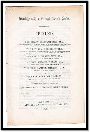 Immagine del venditore per [19th Century English Marriage Law] Marriage with a Deceased Wife's Sister: Opinions venduto da Blind-Horse-Books (ABAA- FABA)