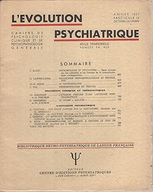Seller image for L'volution Psychiatrique. - Cahiers de Psychologie clinique et de Psychopathologie gnrale. - Fascicule IV. for sale by PRISCA