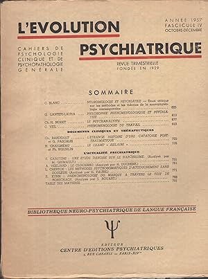 Imagen del vendedor de L'volution Psychiatrique. - Fascicule IV - Octobre/Dcembre 1957 a la venta por PRISCA