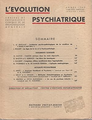 Seller image for L'volution Psychiatrique. - Cahiers de Psychologie clinique te de Psychopathologie gnrale. - Tome XXVIII - Fascicule I. for sale by PRISCA