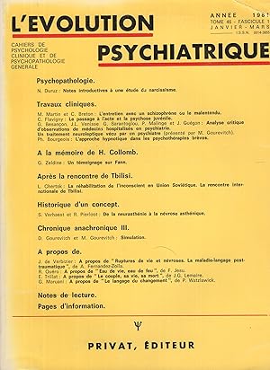 Immagine del venditore per L'volution Psychiatrique. - Tome 46 - Fascicule 1 - Janvier/Mars 1981. venduto da PRISCA