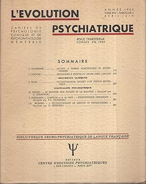 Image du vendeur pour L'volution Psychiatrique. - Cahiers de psychologie clinique et de psychopathologie gnrale. - Tome XXV - Fascicule II - Avril/Juin 1960. mis en vente par PRISCA