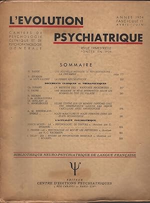 Image du vendeur pour L'volution Psychiatrique. - Fascicule II - Avril/Juin 1954 mis en vente par PRISCA