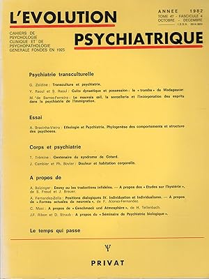 Imagen del vendedor de L'volution Psychiatrique . Cahiers De Psychologie Clinique et De Psychopathologie Gnrale . Anne 1981 , Tome 46 . Fascicule 4 . Octobre-Dcembre a la venta por PRISCA