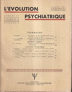 Seller image for L'volution Psychiatrique. - Cahiers de Psychologie clinique et de Psychopathologie gnrale. - Tome XXVI - Fascicule IV. for sale by PRISCA